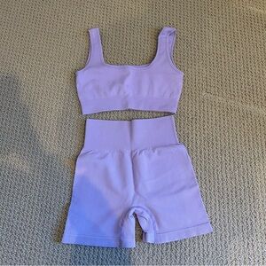 Lilac Purple Matching Workout Shorts Set